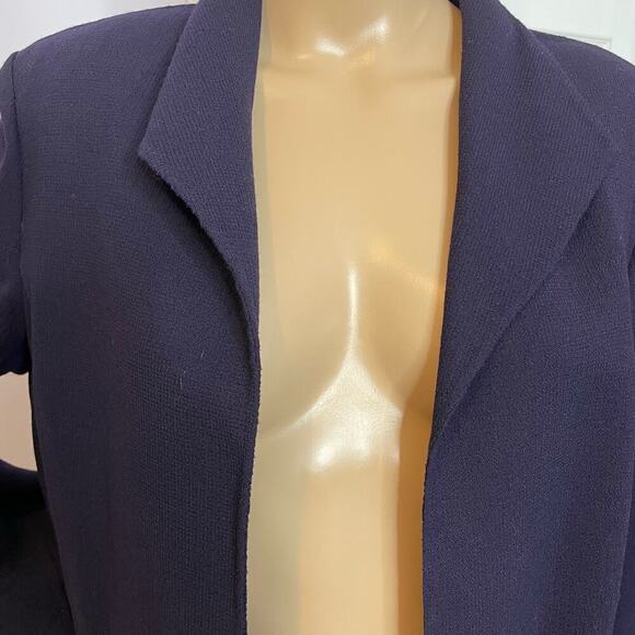 Dana Buchman jacket 14 navy blue wool open front knee length - Picture 3 of 10